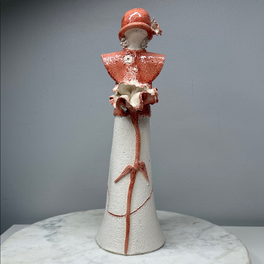 Vintage Paule Lefebvre Quebec Faceless Lady with Cloche Hat Holding a Flower